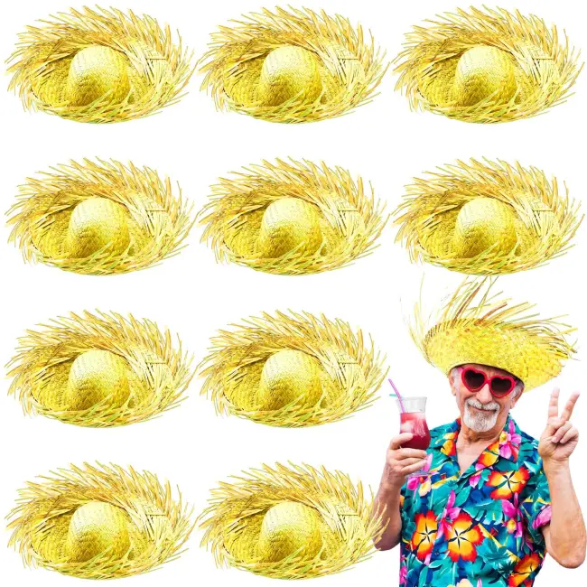 Tropikal Parti Sarı Hasır Hawaii Şapkası 13x36 Cm