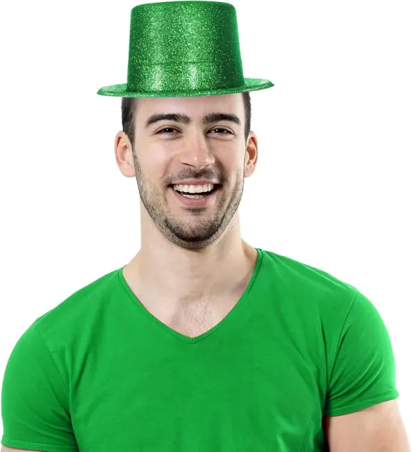 Yeşil Renk Parıltılı Simli Fötr Silindir Parti Şapkası