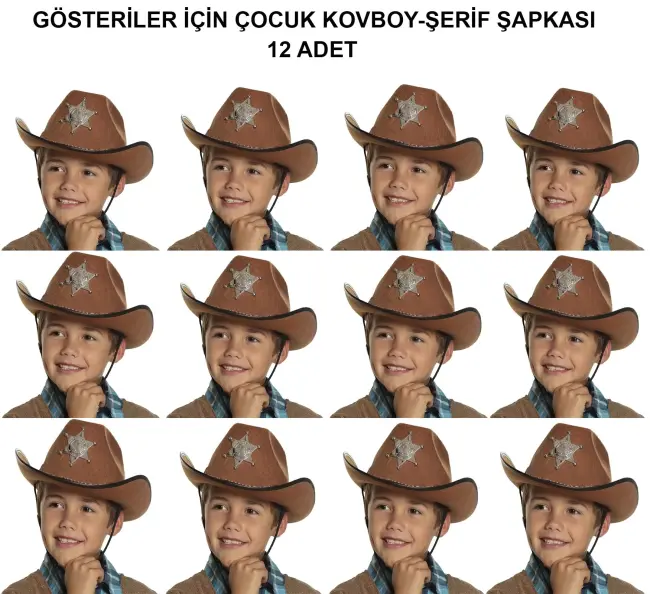 Kovboy Şerif Şapkası Kahve 12 Adet - Kostüm, Parti Ve Gösteri Şapkası