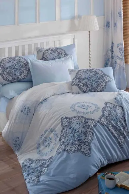 Çift Kişilik Ranforce Nevresim Takımı %100 Pamuklu Şimal Mavi