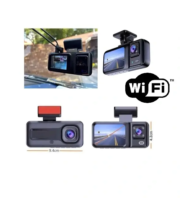 Araç Kamerası - 3 Kameralı Wifi Ön , İç Ve Arka Full Hd Dvr Araç İçi Ekranlı Kamera