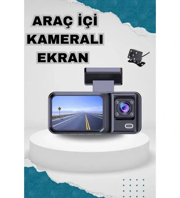Araç Kamerası - 3 Kameralı Wifi Ön , İç Ve Arka Full Hd Dvr Araç İçi Ekranlı Kamera