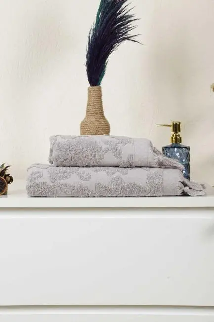 Mira Home Jakarlı Saçaklı Banyo Havlu Takımı Soft Pamuklu Maria Grace