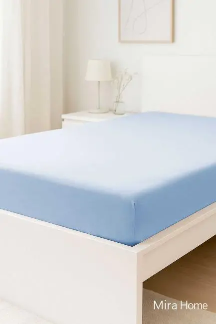 Çift Kişilik Düz Penye  %100 Pamuklu Lastikli Çarşaf 200X200 Cm Battal  Boy Newsheet Mavi