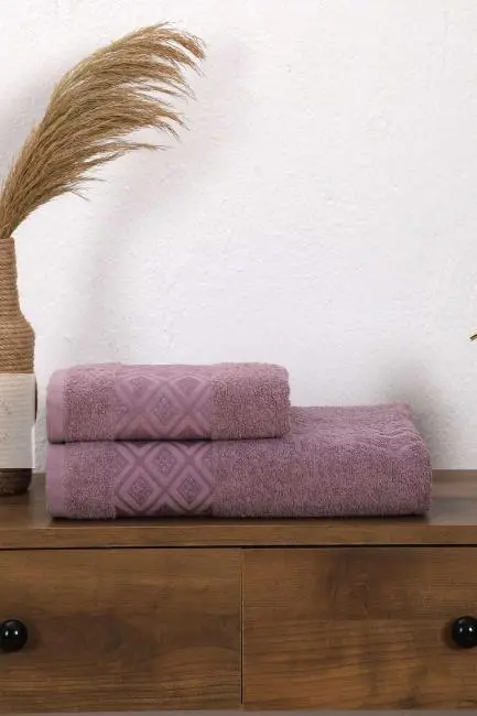 Kadın / Erkek Banyo Havlu Seti Elmas Desen %100 Pamuklu 90X150 Cm