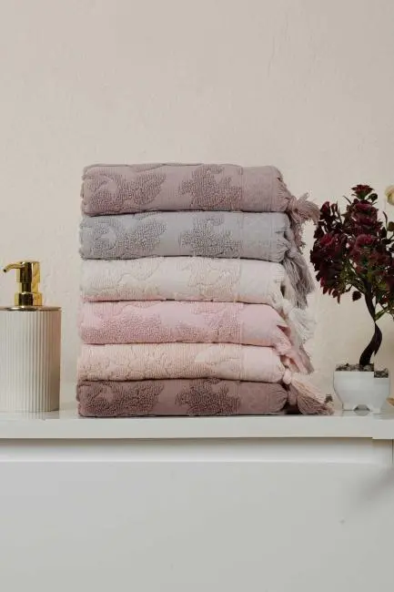 Mira Home 6 lı El Yüz Havlu Seti Saçaklı Jakarlı 50 x 90 Cm Soft Pamuklu