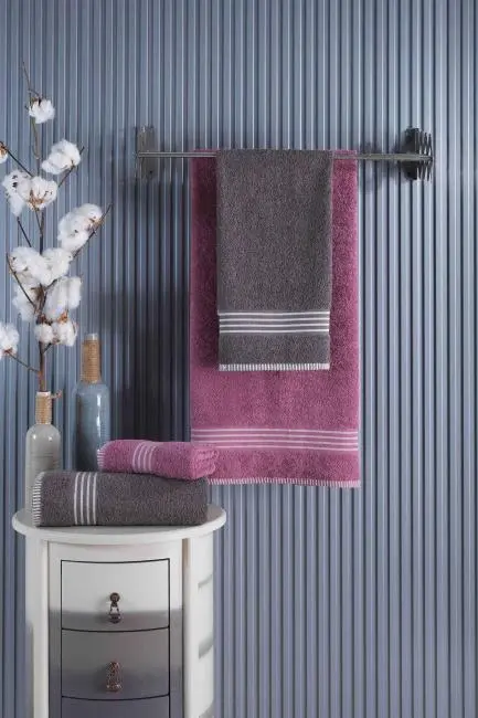 4 lü Kadın Erkek Banyo Havlusu Takımı Oscar Mürdüm Antasit