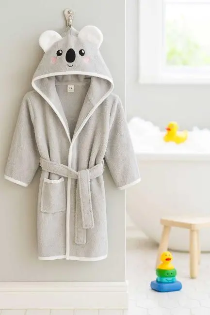Kapşonlu Unisex %100 Pamuklu Çocuk Banyo Bornozu Koala