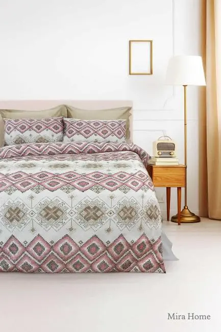 Çift Kişilik Pamuklu Nevresim Takımı Kareli Motifli