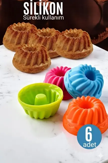 Silikon Göbekli Muffin Cupcake Kalıbı - Sürekli Kullanım Muffin Kek Kalıbı 6 Adet