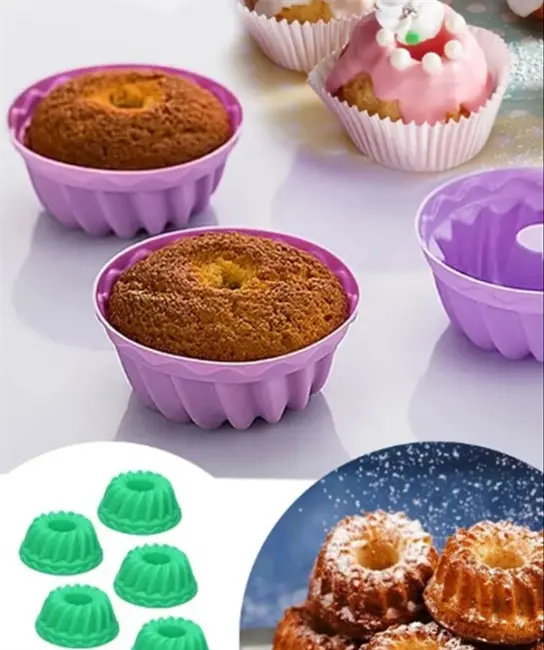 Silikon Göbekli Muffin Cupcake Kalıbı - Sürekli Kullanım Muffin Kek Kalıbı 6 Adet