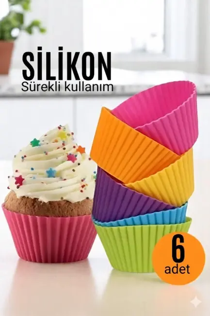 Silikon Muffin Kalıbı - Sürekli Kullanım Muffin Kek Kalıbı 6 Adet