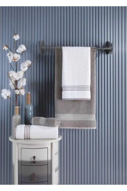 4 lü Kadın Erkek Banyo Havlusu Takımı Oscar Bej-Krem