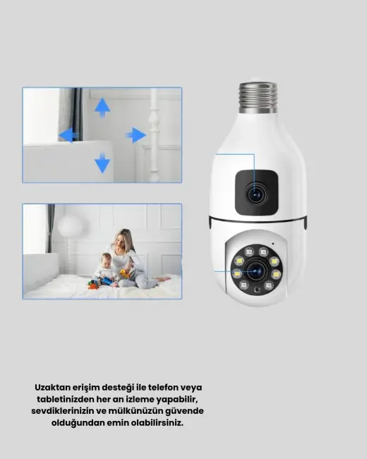 WiFi Ampul Güvenlik Kamerası 1080P Full HD Gece Görüşlü ve Hareket Algılamalı