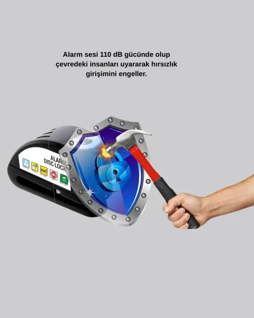 Titreşim Sensörlü Alarmlı Motosiklet Disk Kilidi 14mm Çelik Çift Kilitleme