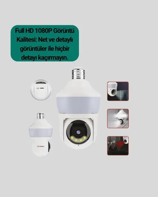 360° Full HD Wi-Fi Akıllı Ampül Kamera Gece Görüşlü