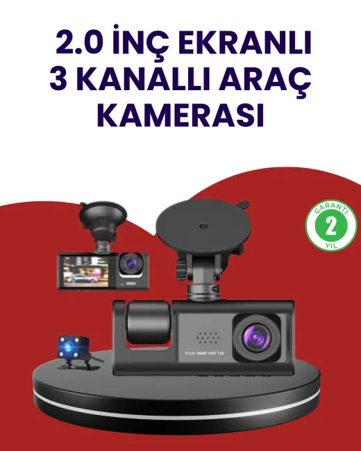 Üç Kameralı Araç Kamerası | Full HD 1080P Ön + HD İç/Arka