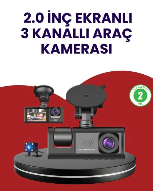 Üç Kameralı Araç Kamerası | Full HD 1080P Ön + HD İç/Arka