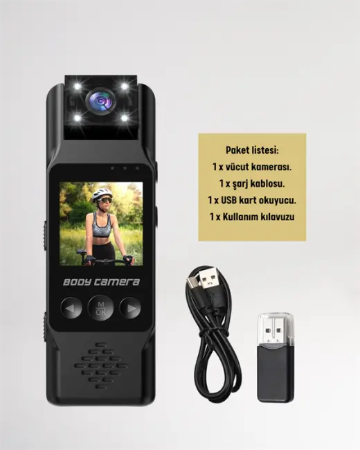 WiFi Destekli Mini Kamera – 180° Dönebilen Lens 1080P Video TFT Ekranlı