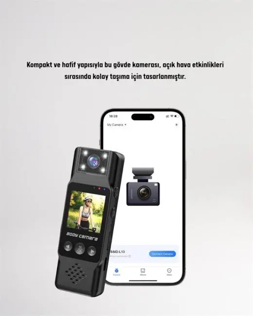 WiFi Destekli Mini Kamera – 180° Dönebilen Lens 1080P Video TFT Ekranlı