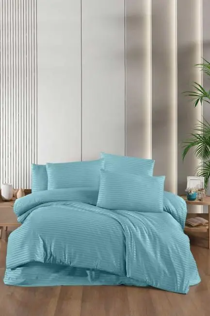 Stripe Saten Line Çift Kişilik Nevresim Takımı Mint Yeşil