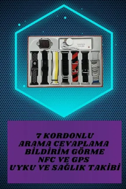 Dijital Göstergeli Powerbank Kulaklık ve 7 Kordonlu Yeni Nesil Akıllı Saat Amoled Ekran