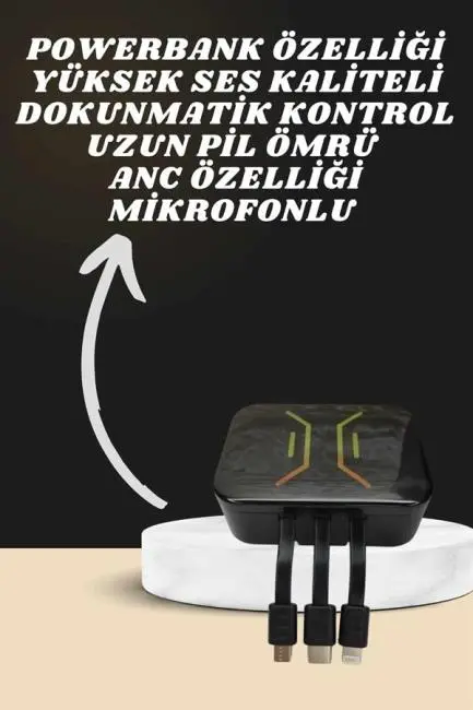 Powerbank Kulaklık ve 7 Kordonlu Akıllı Saat Çoklu Şarj Girişi Bluetooth Bağlantılı