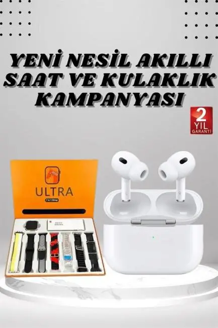 7 Kordonlu Akıllı Saat Ve Yeni Nesil Kulaklık Dokunmatik Ekran Android ve İOS Uyumlu