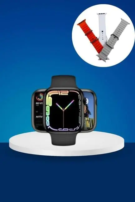 Akıllı Saat Arama Görüşme Bildirim Görme Uyku ve Sağlık Takibi Nabız Ölçer 3 Kordon Hediyeli