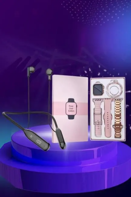 Kablolu Bluetooth Kulaklık ve Kadınlara Özel Bileklik Hediyeli Yeni Nesil Akıllı Saat 3 Kordonlu