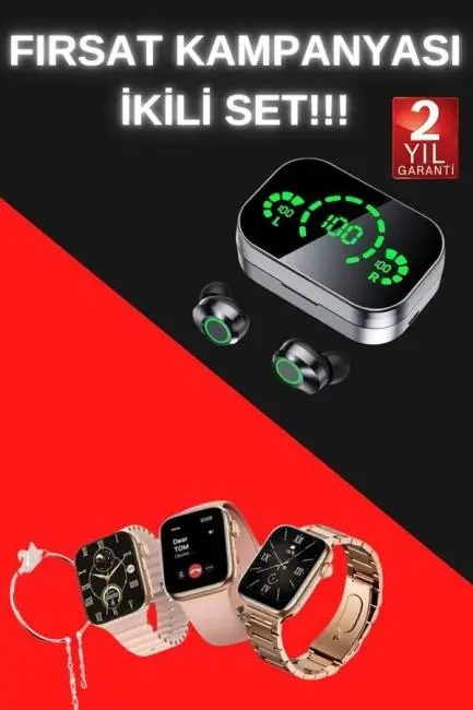 Yeni Nesil Kaliteli Akıllı Saat ve Kablosuz Bluetooth Kulaklık  Yüksek Ses Kaliteli