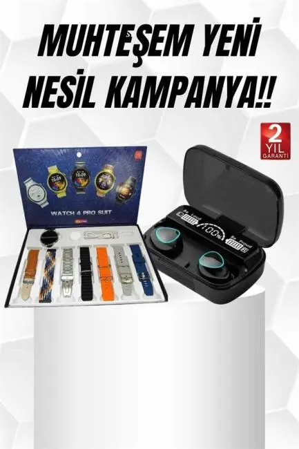 Ucuz Kaliteli Yeni Nesil 7 Kordonlu Akıllı Saat ve Kablosuz Bluetooth Kulaklık ANC Özelliği