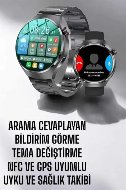 Akıllı Saat Metal Kordonlu GPS ve NFC Uyumlu Arama Cevaplayan
