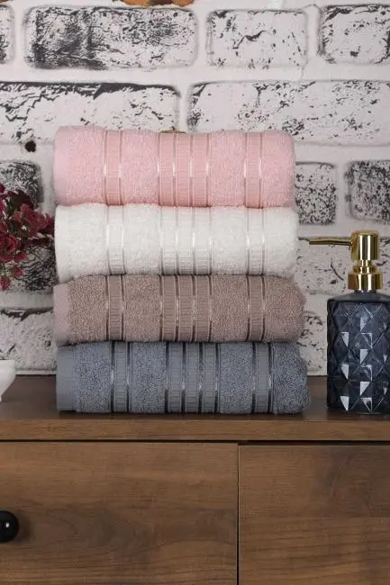 4 lü El Yüz Renkli Havlu Seti %100 Pamuk 50x90 Cm Kemer-1