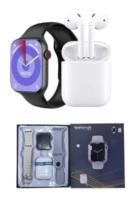 Akıllı Saat Gümüş Kasa Bluetooth Kulaklık Hediyeli Çok Fonksiyonlu İkili Set