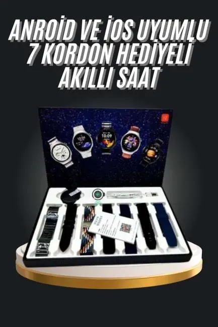 7 Kordonlu Akıllı Saat Siyah Kasa Dokunmatik Ekran Uyku ve Sağlık Takibi