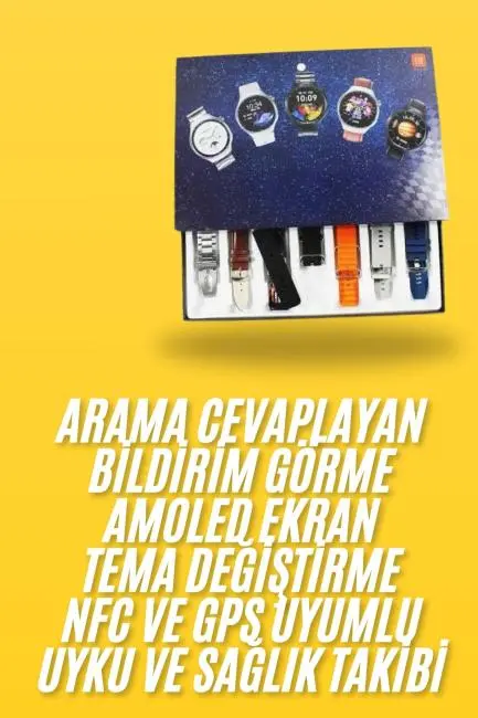 7 Kordonlu Akıllı Saat Siyah Kasa Dokunmatik Ekran Uyku ve Sağlık Takibi