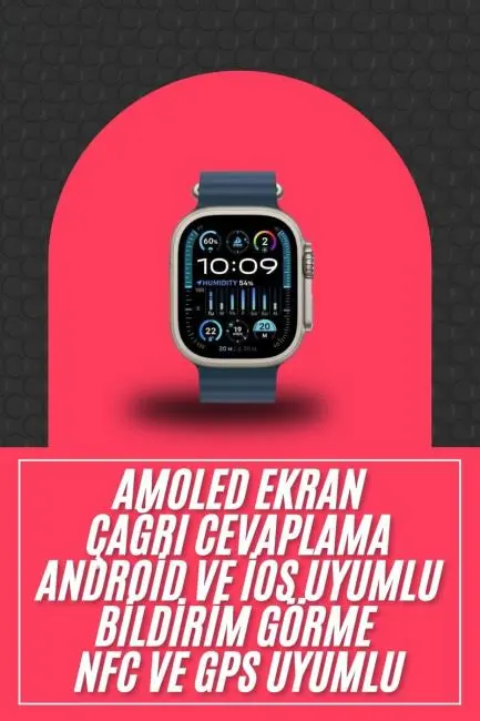 49mm Akıllı Saat Amoled Ekranlı Kadın Erkek Kol Saati Plastik Kordon