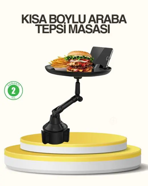 Araç Bardaklık Tepsisi 360° Dönebilen Kol Ayarlı Geniş Yemek Alanlı