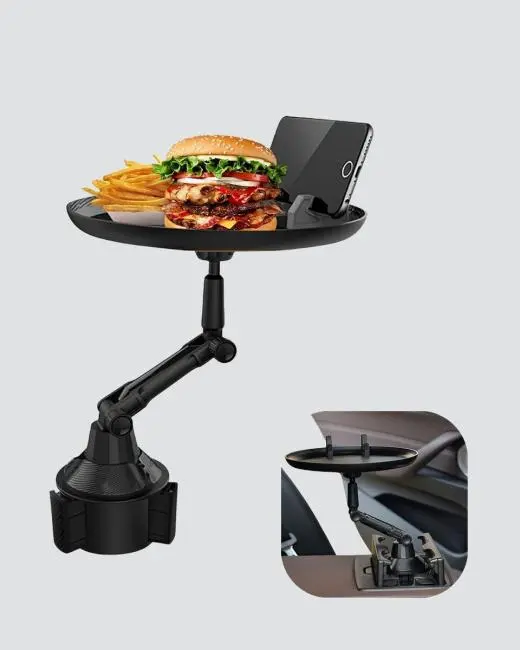 360° Döner Araç Bardaklık Tepsisi Geniş Yemek Alanlı Telefon Standlı