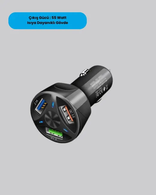 55W Hızlı Araç Şarj Cihazı Quick Charge 3.0 ve PD Destekli