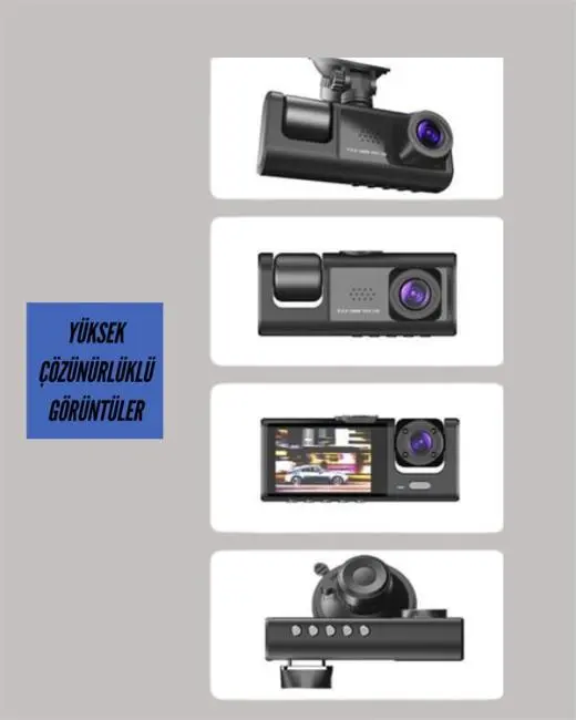 TA-01 3 Kameralı 1080P Araç Kamerası Siyah