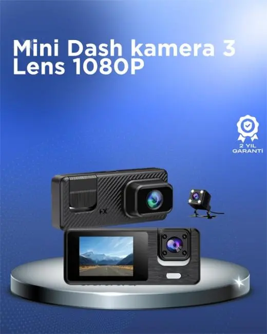 1080P 3 Kameralı Araç DVR – Döngü Kayıt ve Geri Görüş Özellikli