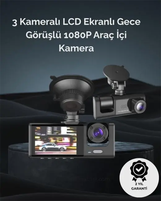 1. 3 Kameralı Full HD Araç Kamerası – Ön İç ve Arka Görüş ile %100 Kapsama