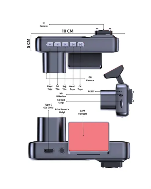 G-Sensör Hareket Algılama ve Döngüsel Kayıt Özellikli 3'lü Kamera Güvenlik Sistemi