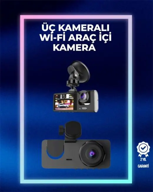 1080p Ön + 720p Arka & İç Kamera – Suya Dayanıklı Araç Güvenlik Kamerası