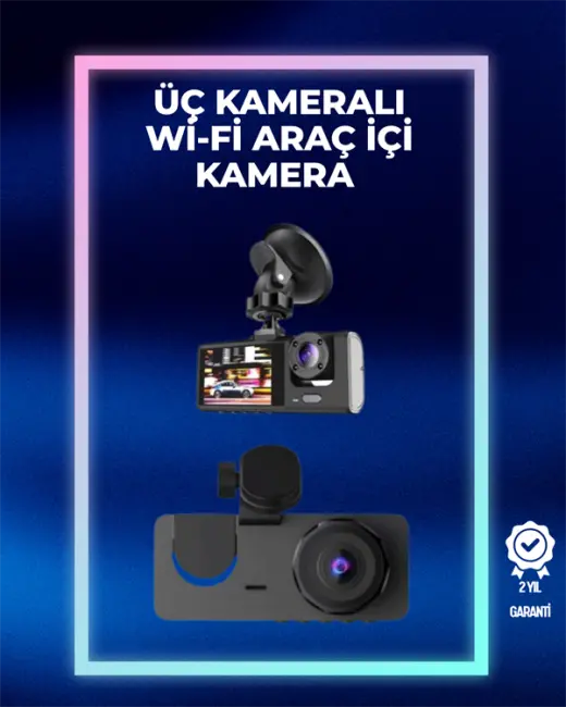 1080p Ön + 720p Arka & İç Kamera – Suya Dayanıklı Araç Güvenlik Kamerası