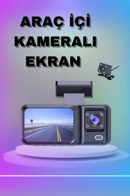 1080P 3 Lensli WİFİ Araç İçi Kameralı Ekran DVR Kaydedici Gece Görüşlü