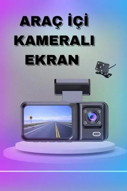 1080P 3 Lensli WİFİ Araç İçi Kameralı Ekran DVR Kaydedici Gece Görüşlü