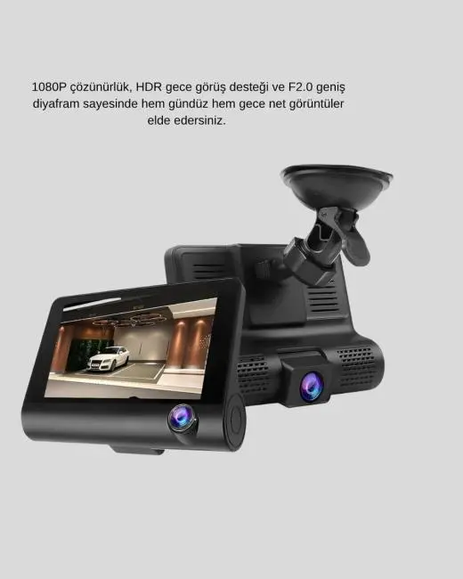 Full HD Araç Kamerası 3’lü 4.0” Ekranlı ve HDR Gece Görüşlü